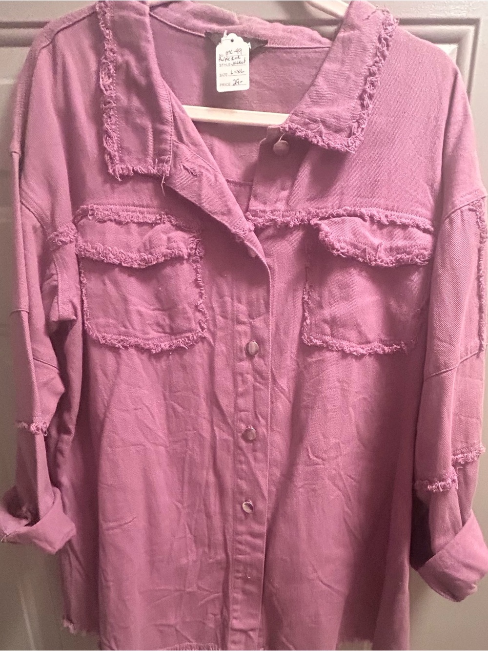 Frayed Detail Button-Front Shirt - Pink